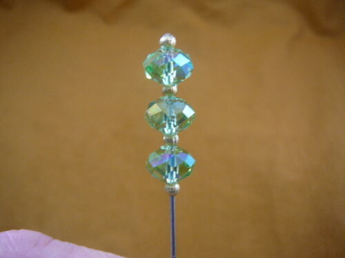 (u70-114) light green faceted glass hatpin gold bead Pin hat pins I love... - $10.39