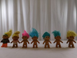 Troll Doll  7 Lot Vintage  TNT  Yellow Green Blue Pink  Rare  4 1/2&quot; - £15.05 GBP