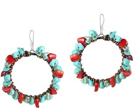 Copper Wire Reconstructed Red Coral And Simulated Turquoise .925 Sterlin... - £30.46 GBP