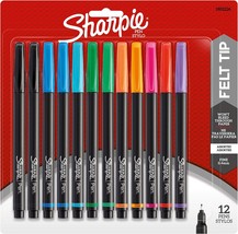 Sharpie Pens, Felt Tip Pens, Fine Point (0.4Mm), Assorted Colors, 12 Count - £22.40 GBP