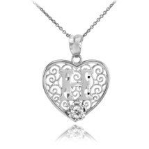 925 Sterling Silver Filigree Heart CZ Initial Letter H Pendant Necklace - £25.62 GBP+