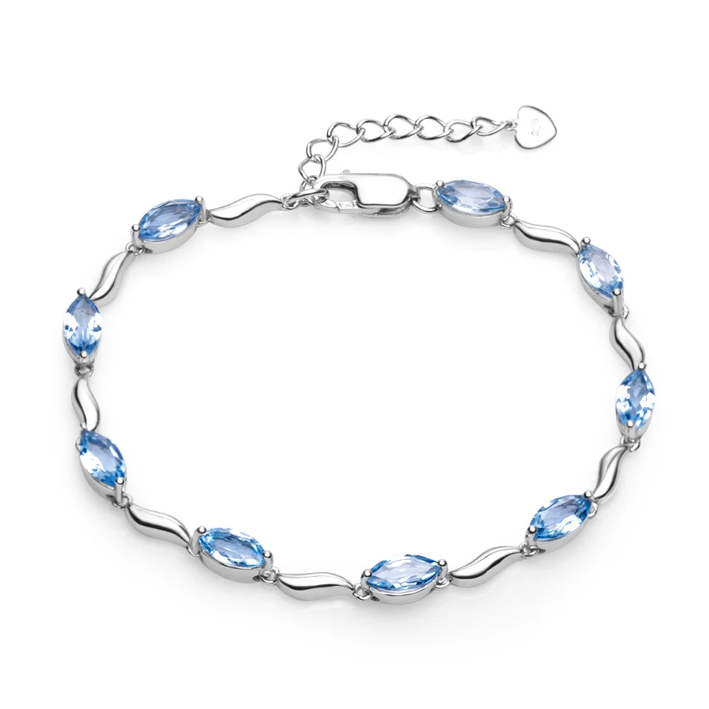 Marquise Shape 6.25Ct Natural Blue Topaz Tennis Bracelet 925 Sterling Silver Bra - £123.28 GBP