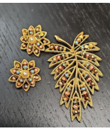 Vintage WEISS Demi Parure Brooch Earring Set Leaf Faux Pearl Coral NEEDS... - €32,27 EUR