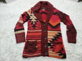 Eddie Bauer Hand Knit Shawl Cardigan Sweater S/M Aztec Southwest Wool Al... - £31.63 GBP