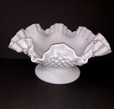 Vintage Fenton Milk Glass Hobnail 10.5” Footed Ruffled Double Crimped Fr... - $23.36
