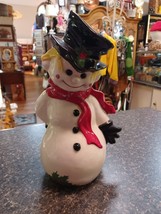 Byron Mold Ceramic Snowman Candy Cane Figurine Hand Painted 11” VTG - $40.72 CAD