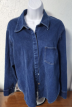 Chicos Design Womens 12 Large Blue Denim Shirt Jacket Cotton Spandex Size 2 - £18.74 GBP