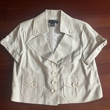 Larry Levine Jacket Linen Blend Short Sleeve Blazer Ivory Beige Button S... - £22.97 GBP