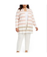 Calvin Klein Womens Plus 2X White Pink Stripe Open Cardigan Sweater NWT ... - £29.27 GBP