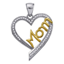 10k Two-tone Gold Round Diamond Heart Love Mom Mother Fashion Pendant 1/8 Ctw - £206.23 GBP