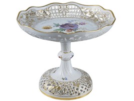 Antique Dresden Teichert Meissen Reticulated hand painted compote - £256.92 GBP