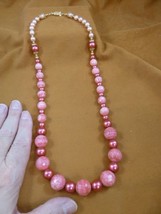 v465-2) 26&quot; long Pink Rhodochrosite gemstone + glass pearl beaded Necklace pinky - £155.45 GBP