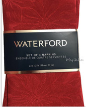 Waterford Christmas Napkins Luxury Damask Poinsettia Bloom Red Set of 4 Holiday - £34.46 GBP