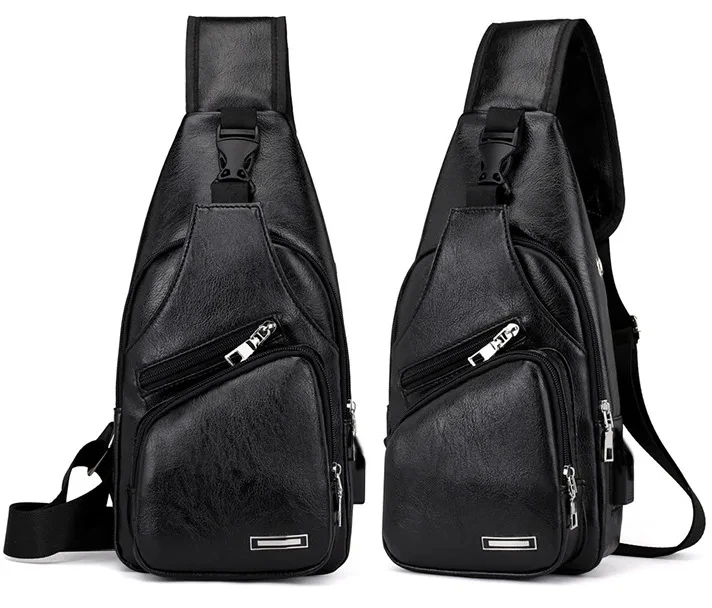 Men&#39;s USB Chest Bag Designer Men Messenger Crossbody Package PU Leather ... - $19.79
