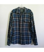 WOOLRICH Plaid Button Front Shirt Long Sleeve Patches Collar Cuffs Blue ... - $58.59 CAD