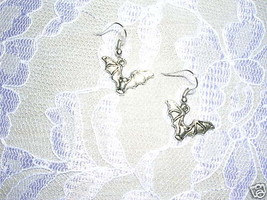 FLYING VAMPIRE BAT PIERCED EARRINGS ALLOY SILVER METAL WICKED LITTLE BATS - $3.99