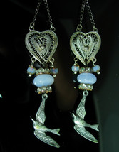 Rosary Earrings Religious Keeping Faith Alive Holy dove genuine chalcedony - £130.36 GBP