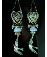 Rosary Earrings Religious Keeping Faith Alive Holy dove genuine chalcedony - £130.75 GBP