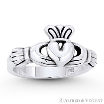 Irish Claddagh Charm Love Loyalty Promise Ring in Oxidized .925 Sterling Silver - £17.25 GBP