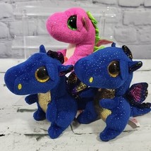 Ty Beanie Boos Dragons Lot Of 3 Plush Blue Pink Shimmer Glitter Saphire ... - £11.60 GBP