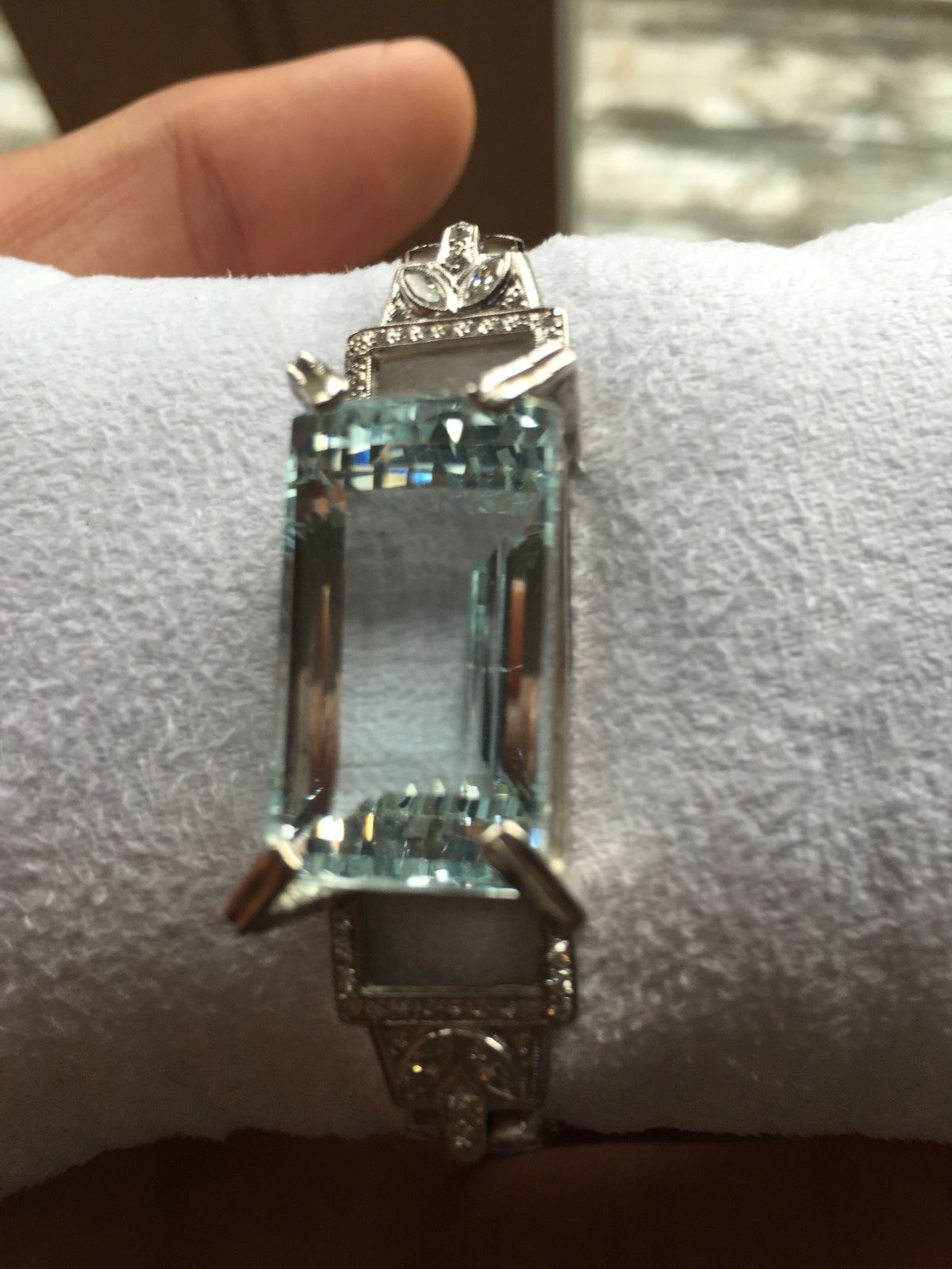 Primary image for Huge Estate VVS 40.1ct aquamarine 3+ct Diamond Platinum bracelet bangle 6.5-7in