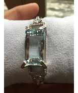 Huge Estate VVS 40.1ct aquamarine 3+ct Diamond Platinum bracelet bangle 6.5-7in - $15,344.99