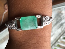 Estate 14 carat Colombian Emerald &amp; 1 carat Diamond &amp;14k gold bangle bra... - £10,290.45 GBP