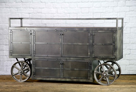 Industrial Bar Cart, Trolley, Reclaimed Wood Beverage Station, Liquor Cabinet - £2,887.21 GBP