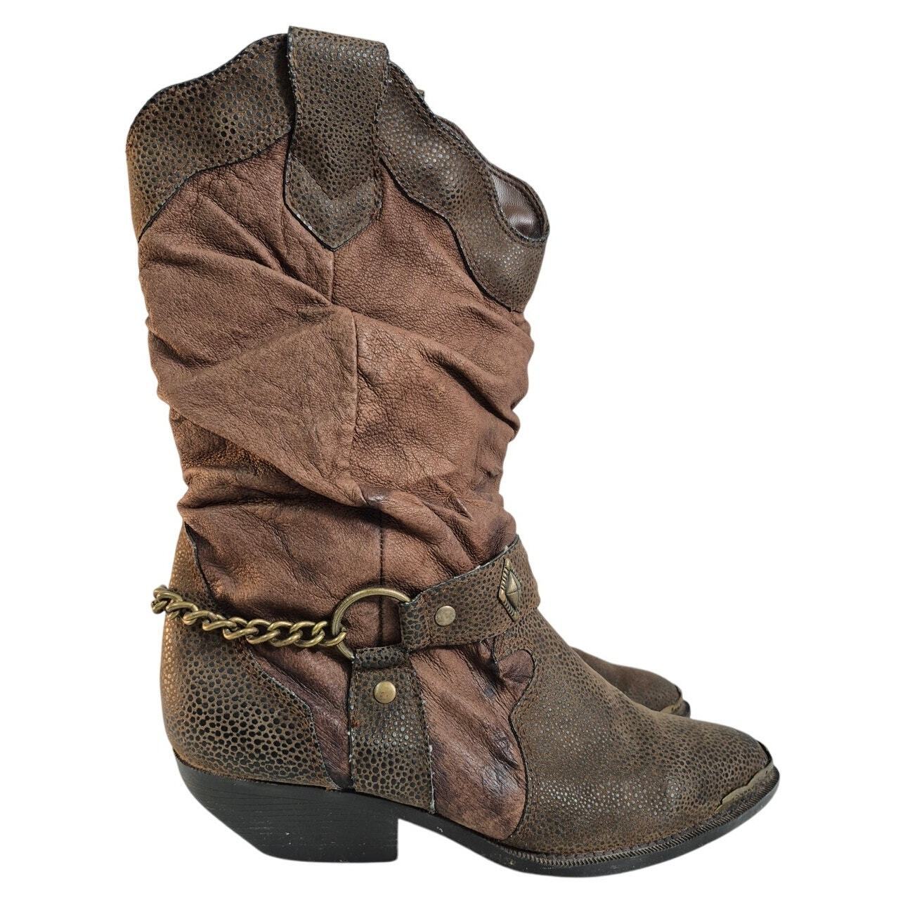 The Leather Collection Brown Coastal Cowgirl  Leather Boots Sz 7.5 Brass Trim Item image 3