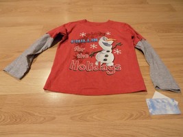 Size 4T Disney Frozen Olaf Chillin&#39; for the Holidays Red L/S Shirt Top New - $14.00
