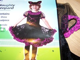 Size 3-4T Black Pink Naughty Leopard Costume Dress &amp; Ears Cheetah Cat Halloween - £22.31 GBP