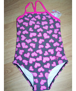 Size XS 4-5 OP Ocean Pacific Swimsuit Bathing Swim Suit Black Pink Heart... - $14.00