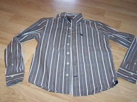 Youth Size Medium Abercrombie &amp; Fitch Brown Striped Button Up Dress Shirt Top  - £11.79 GBP