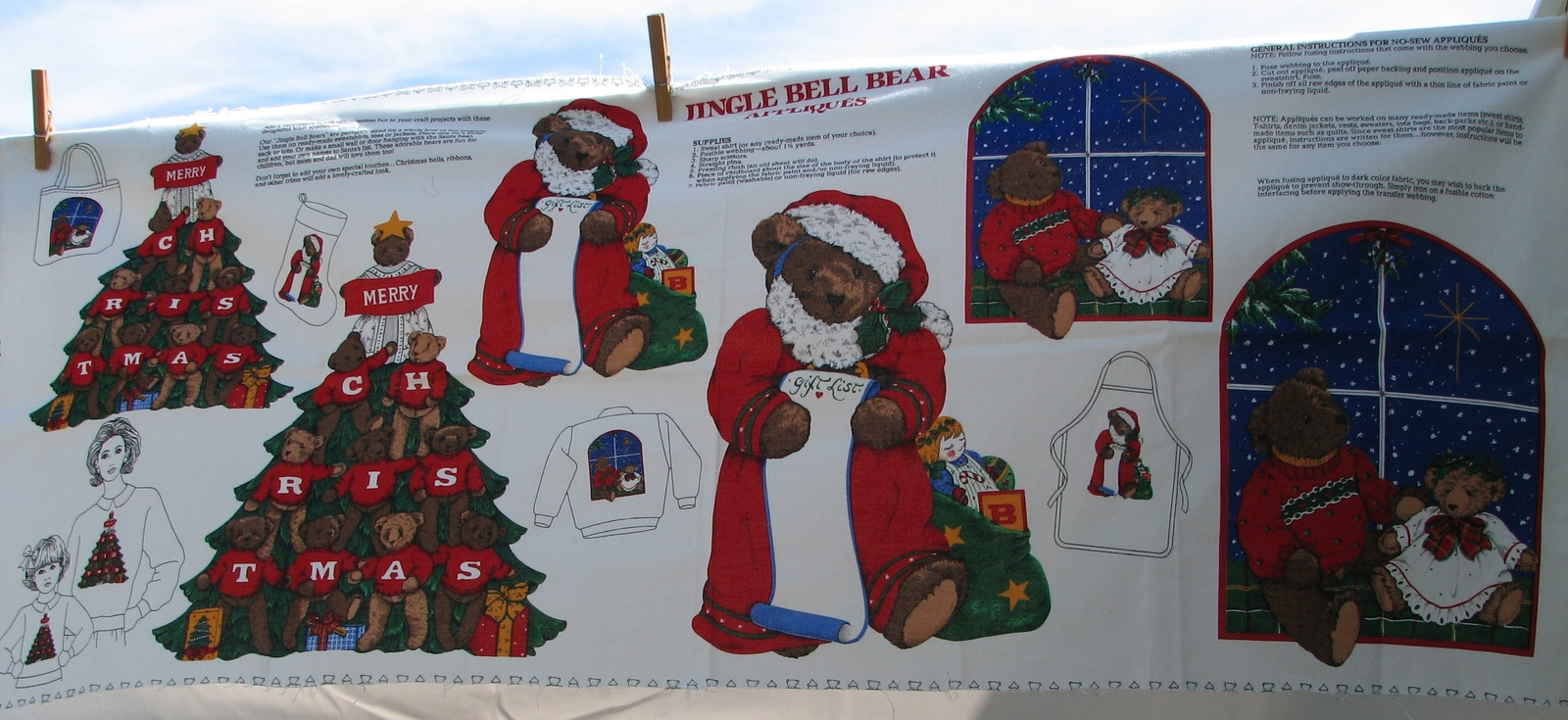 Primary image for Jingle Bell Bear Christmas Appliques, Cotton Fabric Panel, VIP Cranston, No Sew