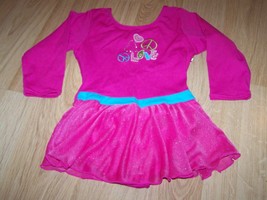 Size XS 4-5 Jacques Moret Hot Pink 3/4 Sleeve Skirted Leotard LOVE PEACE... - $17.00