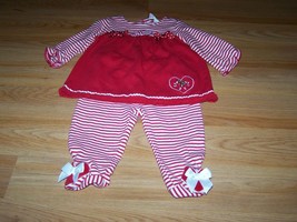 Size 6-9 Months First Impressions Red White Stripe Candy Cane Outfit Pants Top  - £14.38 GBP