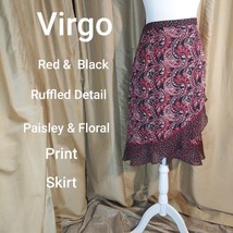 Virgo Black &amp; Red Paisley And Floral Print Ruffled Skirt Size 14 - £9.40 GBP