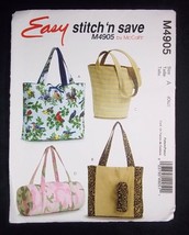 McCall's Easy Stitch & Save pattern M4905 Totes and bags in 4 styles - $5.25