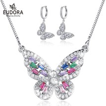 Crystal CZ butterfly Jewelry Set butterfly chain Necklace Cubic zirconia butterf - £20.47 GBP