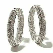 3 Carat Round Cut Moissanite Inside Out Hoop Earrings 14K White Gold Plated - $352.48