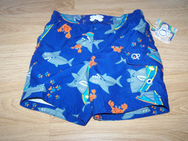 Size 24 Months OP Ocean Pacific Shark Print Swim Trunks Board Shorts Blu... - $12.00
