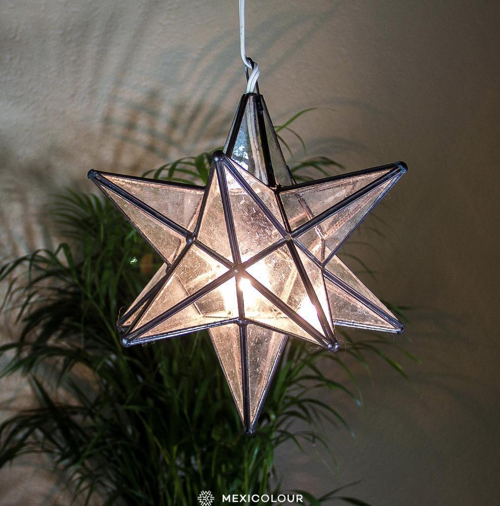 Moravian Star Lamp CLEAR Water Glass Handcrafted Pendant Light Chandelier Metal - $84.15 - $153.45