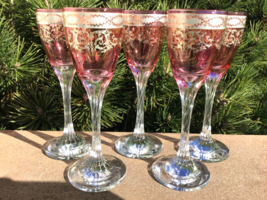Cordials Cranberry Top Clear Stem Silver Overlay Set of (5) - £50.03 GBP