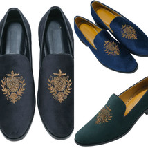 Mens Zardozi Velvet Jutti Premium embroidery Indian wedding Shoes US 7-11 Vol-1 - £47.38 GBP