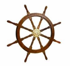 36 Inch Big Ship Steering Wheel Wooden Antique Teak Brass Nautical Pirat... - £112.39 GBP