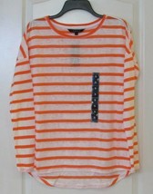 Kiara Whisper Soft L/S Striped Crewneck Top Orange &amp; White Women&#39;s Sz S-... - $367.53 MXN