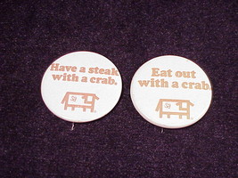 Lot of 2 Stuart Anderson Black Angus Restaurant Crab Pinback Buttons, Pins - £4.59 GBP