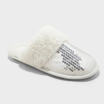 Auden Rae Silver Sequin Scuff Slippers MEDIUM 7/8 Indoor/Outdoor Faux Fu... - $17.99