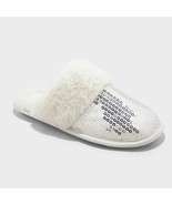 Auden Rae Silver Sequin Scuff Slippers MEDIUM 7/8 Indoor/Outdoor Faux Fu... - $24.68 CAD