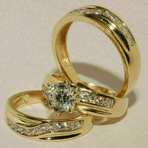 14k Yellow Gold Plated Real Moissanite 2.64CT Trio Engagement Ring Trio Set - £276.49 GBP